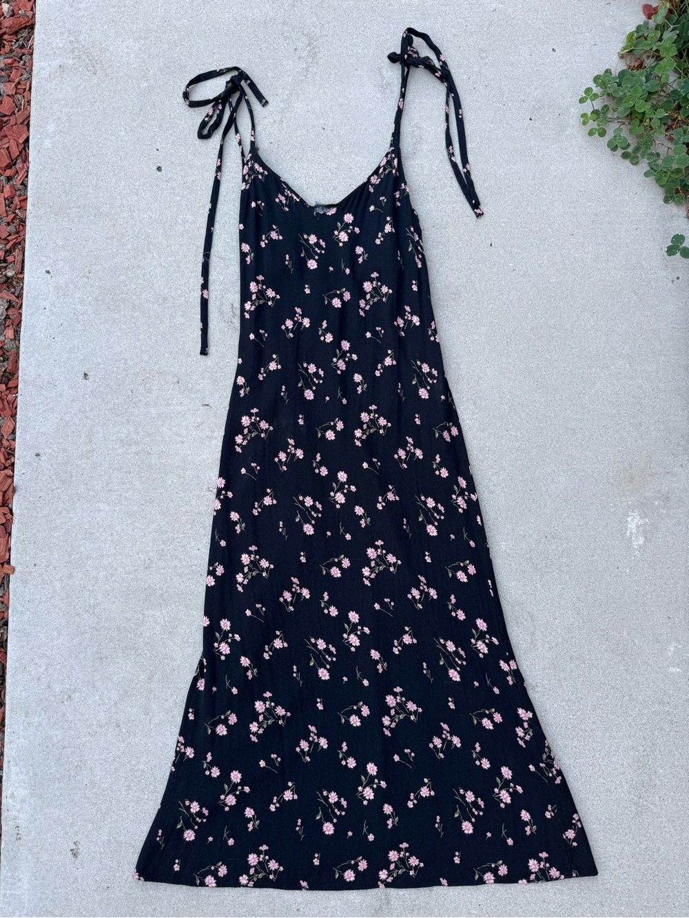 Reformation Black & Pink Floral Low Back Tie Midi Dress Size S